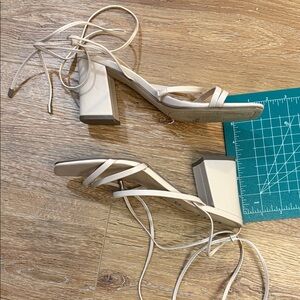 Unisa Women's Buff Color Faux Leather Lace-Up Block Heel Sandals Summer Neutral